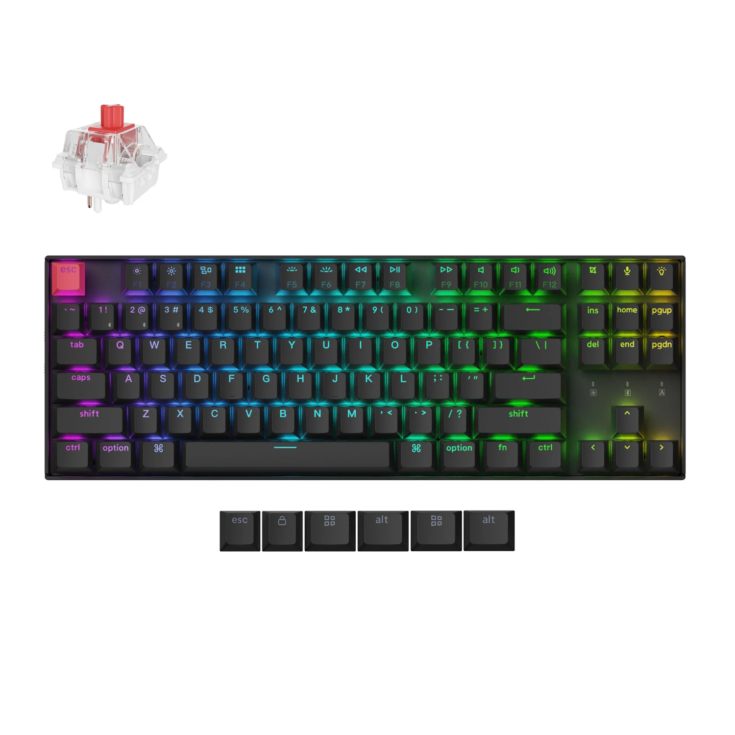 Keychron K8 QMK 80% TKL Wireless Mechanical Keyboard V2 Red Switches - Black